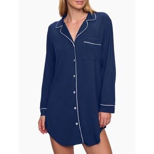 Eberjey Navy Long Sleeve Button Front Nightgown Sleep Shirt Pajamas Women's Sm